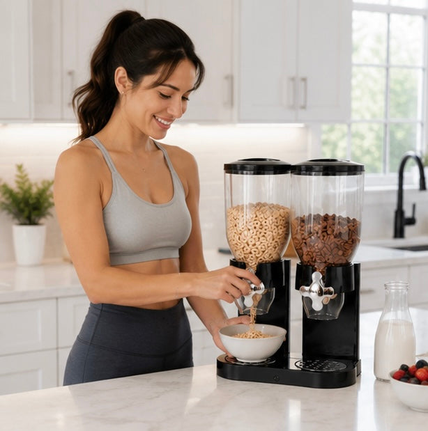 Double Head Cereal Dispenser - Large Capacity Grain Storage Container with Easy Dispensing System, Airtight Food Organizer for Kitchen Countertops