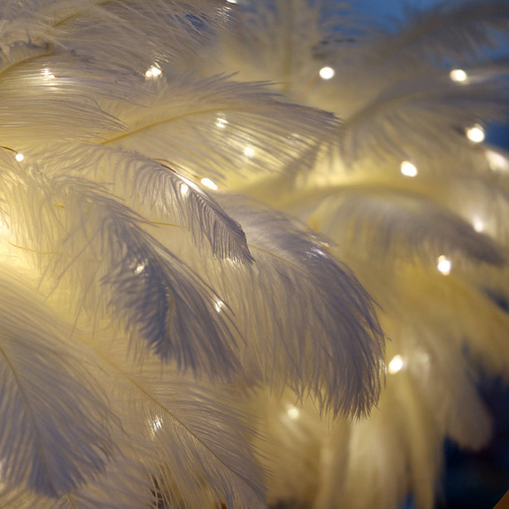 DIY Feather Table Lamp – Remote Control USB/AA Powered Warm Light Lamp for Wedding, Bedroom & Romantic Home Decor