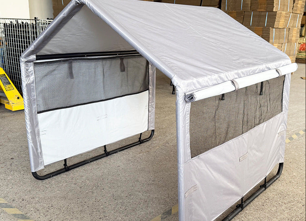 Waterproof Outdoor Dog Tent – Windowed Sunshade Cot Shelter for Comfortable Pet Rest, Camping, Backyard Lounging and Warm-Weather Adventures