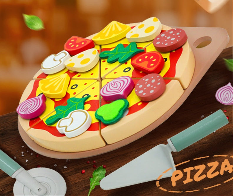 Wooden Pizza Fruit and Vegetable Play Set – Pretend Kitchen Food Toys for Kids, Roleplay Learning and Imaginative Cooking Adventures