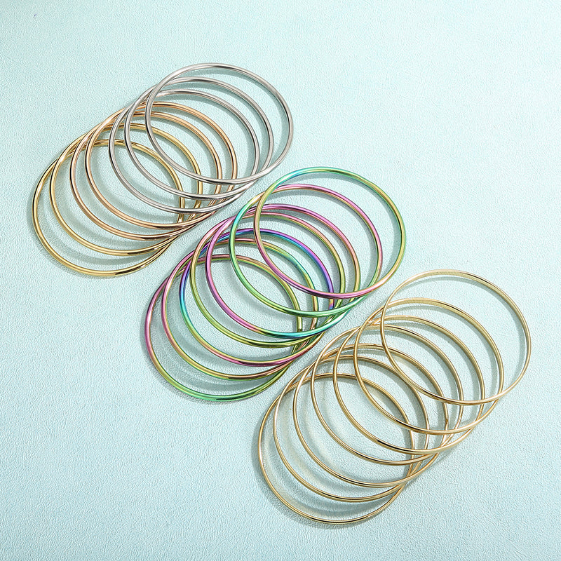 Stainless Steel Bangles for Women - 7pcs Multi-Color French Light Luxury Jewelry Set for Wedding, Gifts or Everyday Elegance