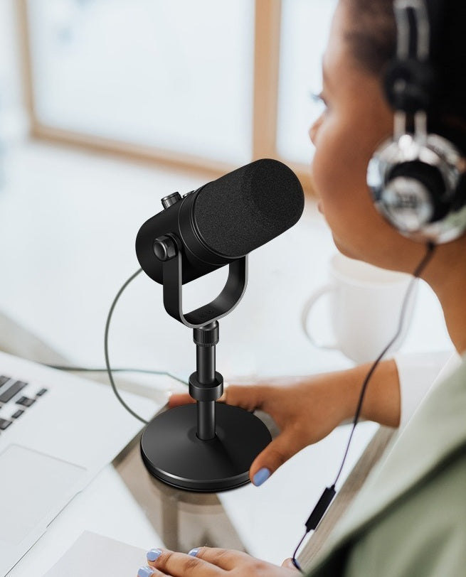 Adjustable Mic Boom Arm Desk Mount – 360° Swivel Microphone Stand with Detachable Riser Column for Streaming, Podcasting & Studio Recording