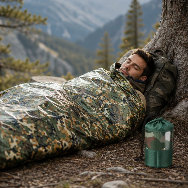 Emergency Thermal Sleeping Bag - Lightweight Waterproof Survival Bivy Sack for Camping Hiking Outdoor Rescue Gear with Whistle