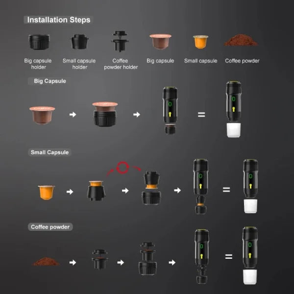 Wireless Espresso Coffee Machine Portable 3 in 1 Coffee Maker with Capsule and Powder