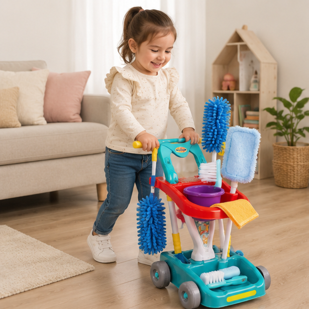 Kids Cleaning Toy Set - Pretend Play Housekeeping Kit with Sweeper and Vacuum Accessories for Learning Fun