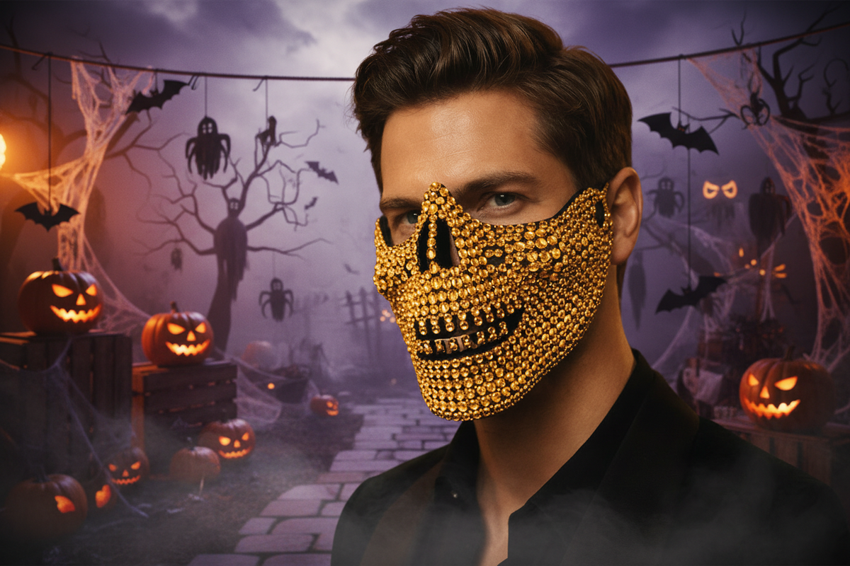 Rhinestone Cat Masquerade Mask – Full Crystal Feline Half-Face Costume for Halloween, Prom, Weddings, Themed Parties and Glamorous Photo Looks