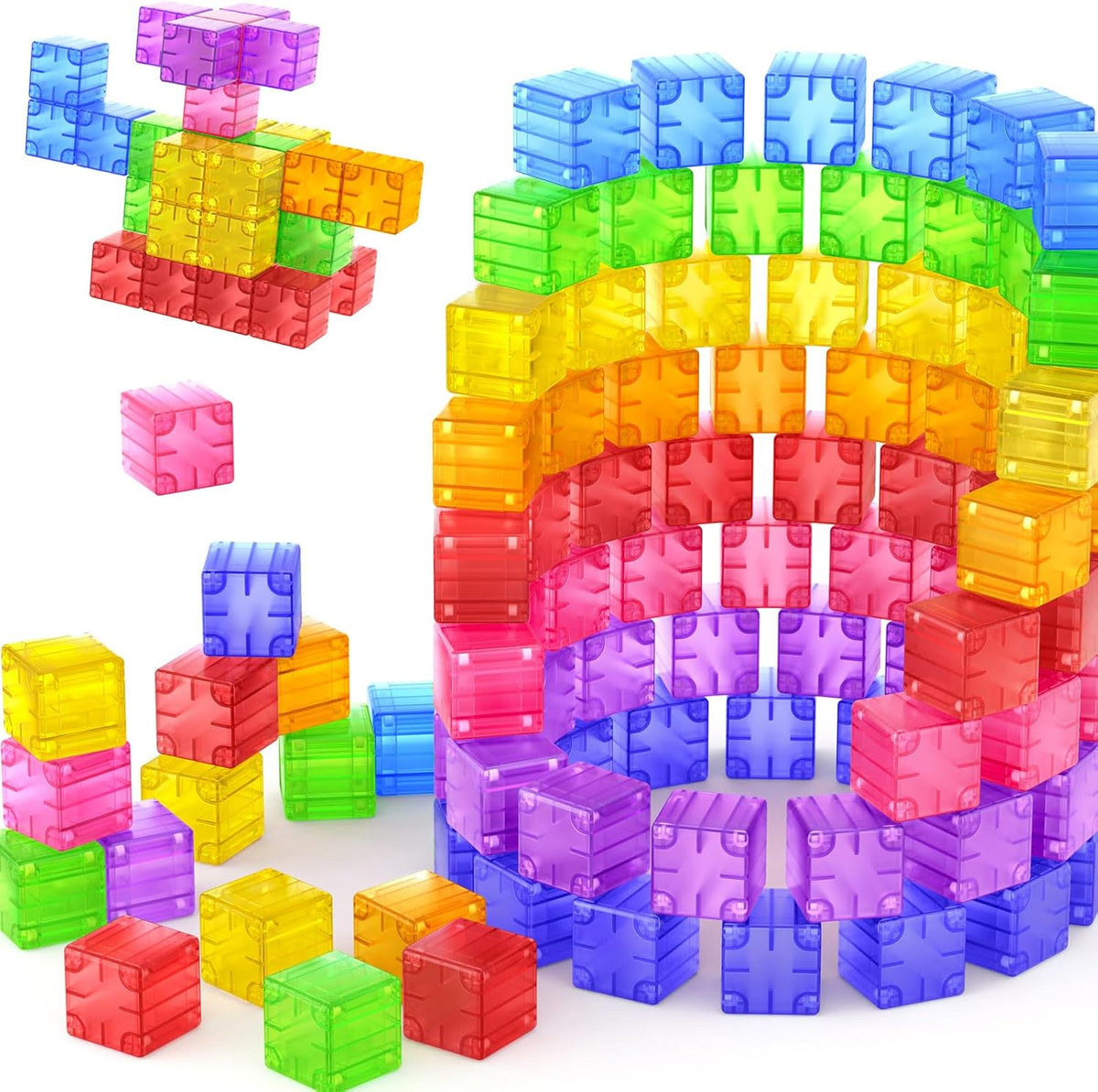 Magnetic Night-Light Blocks Set – 54-Piece Translucent Magnetic Cubes for Creative STEM Building & Toddler Development Play