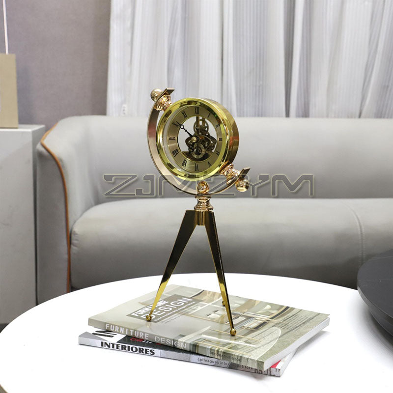 Luxury Gold Metal Table Clock - Silent Quartz Office Desk Clock with Artistic Aesthetic for Modern Home or Workspace Decor