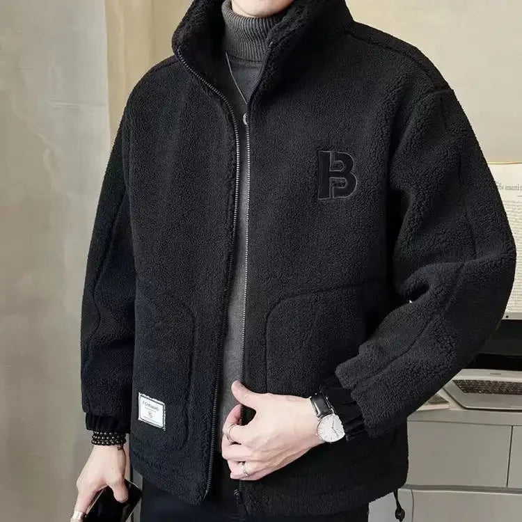 Men’s Thick Faux Wool Jacket – Cashmere Cotton Winter Coat for Casual Sportswear, Warm Daily Outfits, Holiday Season Fashion, Christmas Sale Style
