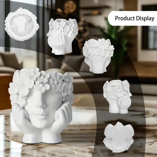 Artistic Resin Female Face Flower Pot - Planter for Indoor Outdoor Decoration, Unique Home Garden Sculpture Gift for Modern Decor
