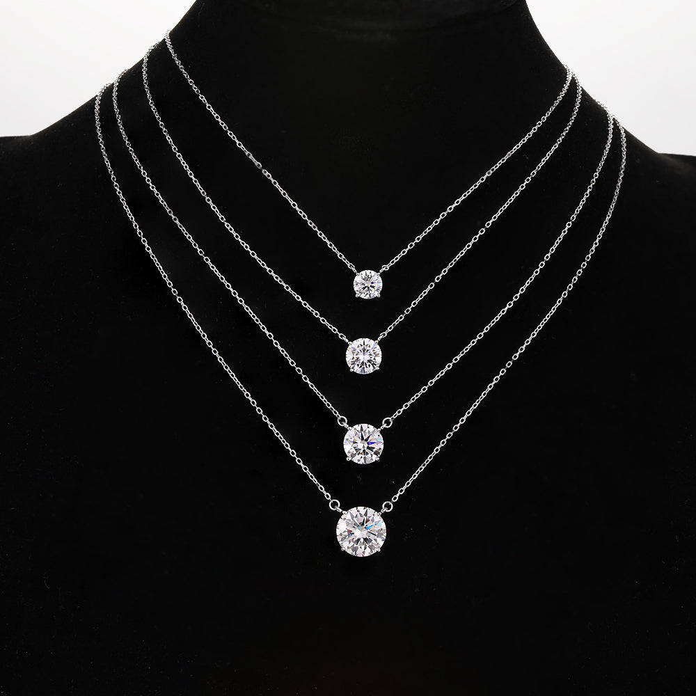 Round Moissanite Pendant Necklace – S925 Sterling Silver 4-Prong Solitaire Diamond-Look Chain for Women, Wedding Jewelry and Elegant GRA-Certified Gifts