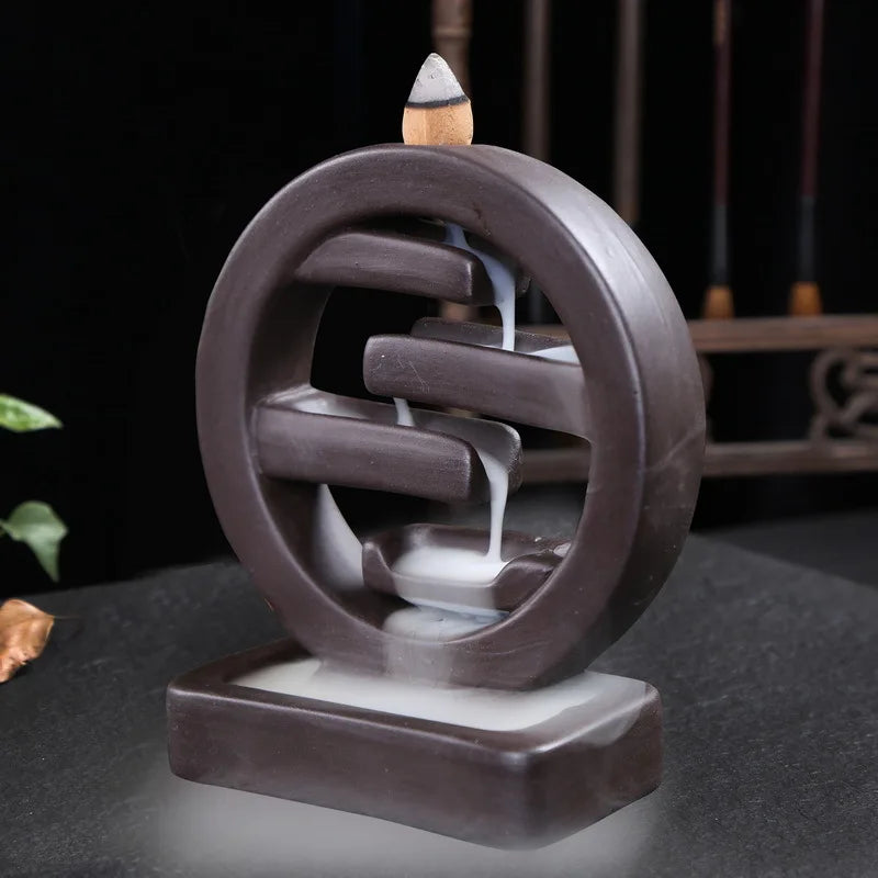 Feng Shui Zisha Backflow Incense Burner – Ceramic Aromatherapy Holder for Relaxation, Meditation, and Peaceful Home Ambience