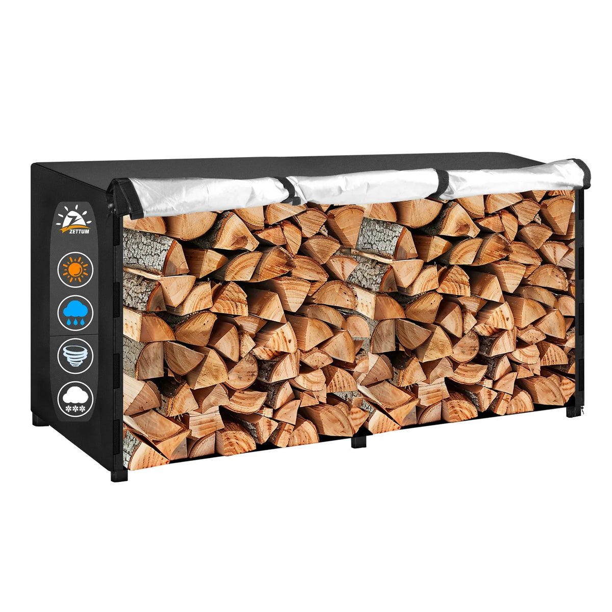 Heavy-Duty Firewood Storage Rack – 4-Foot Outdoor Wood Holder with Waterproof Cover for Logs, Blankets, and Patio Organization