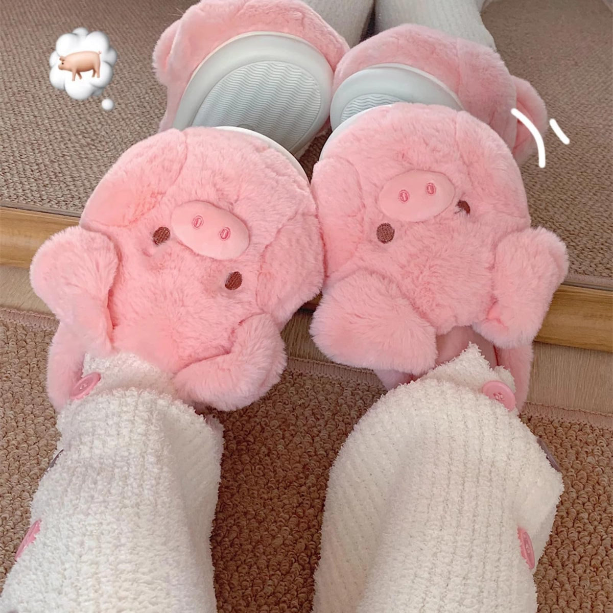 Fluffy Piggy Winter Slippers – Warm Indoor Platform Shoes for Ultimate Winter Comfort