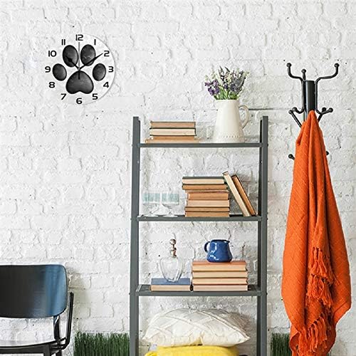 Silent Non-Ticking Dog Paw Wall Clock - Rustic Black & White Oil Painting, Wooden Frame, 1pc, Decorative for Home, Office, or School