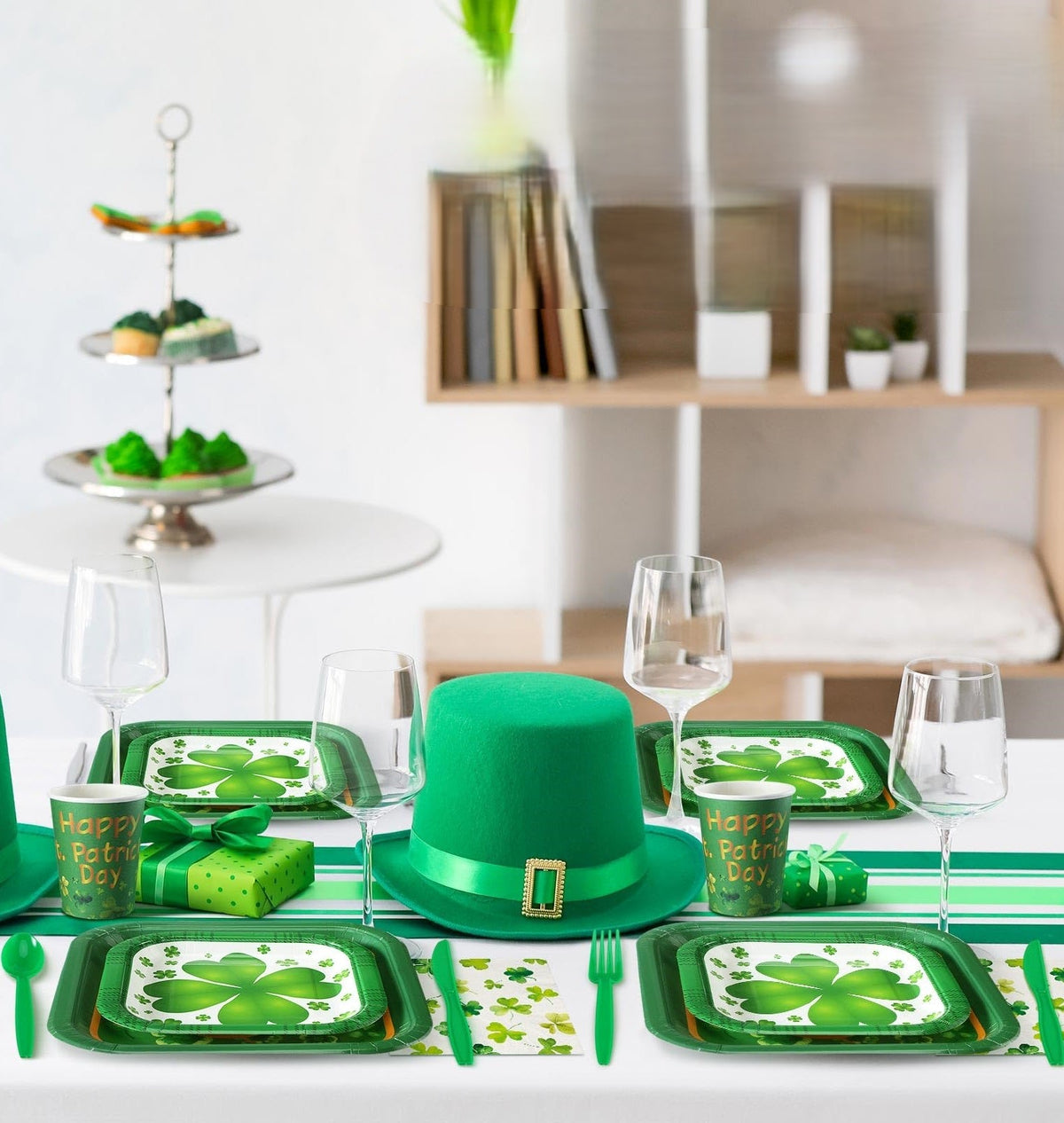 St. Patrick’s Day Shamrock Tableware Set – 350-Piece Serve 50 Guests with Lucky Green Plates, Cups, Napkins & Cutlery
