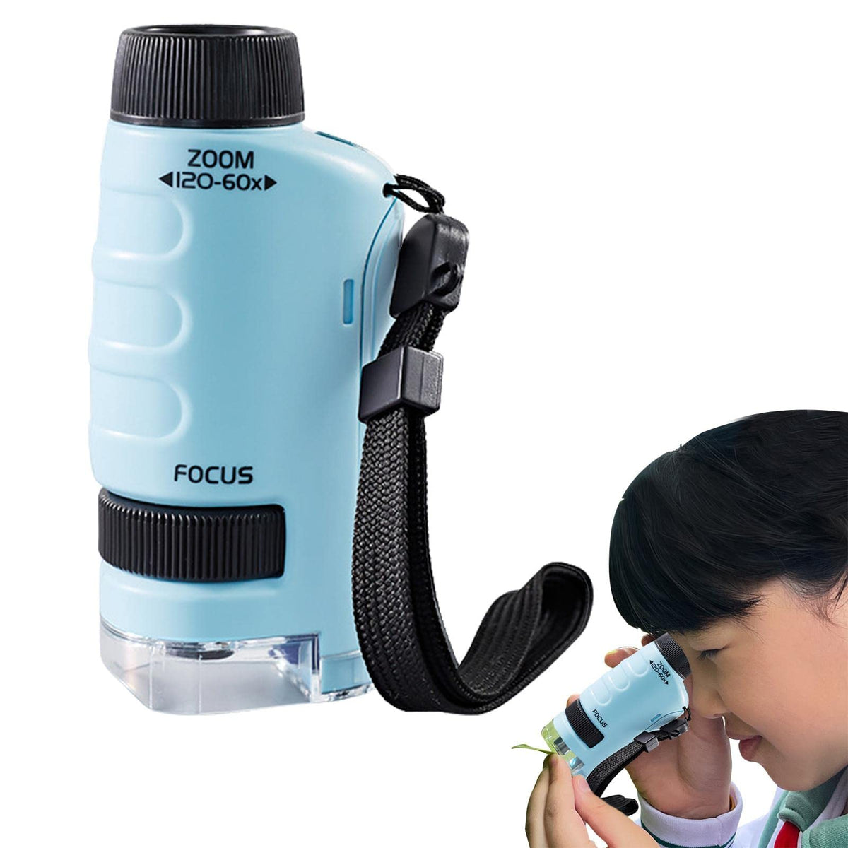 Mini LED Kids Microscope - 60-120x Handheld Pocket Science Tool for Fun STEM Learning Indoors or Outdoors