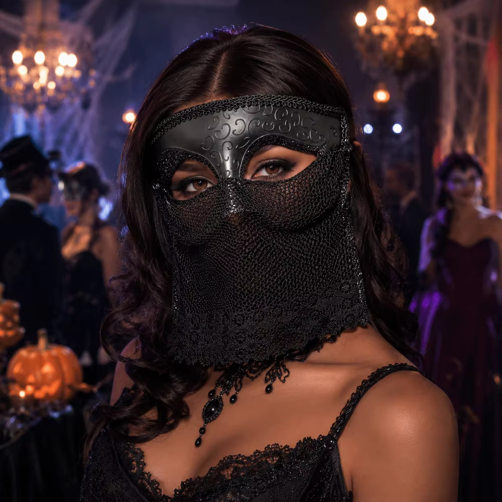 Venetian Half-Face Masquerade Mask – Retro Hollow-Out Design with Veil Details for Cosplay, Costume Parties, Live Performances and Halloween Events
