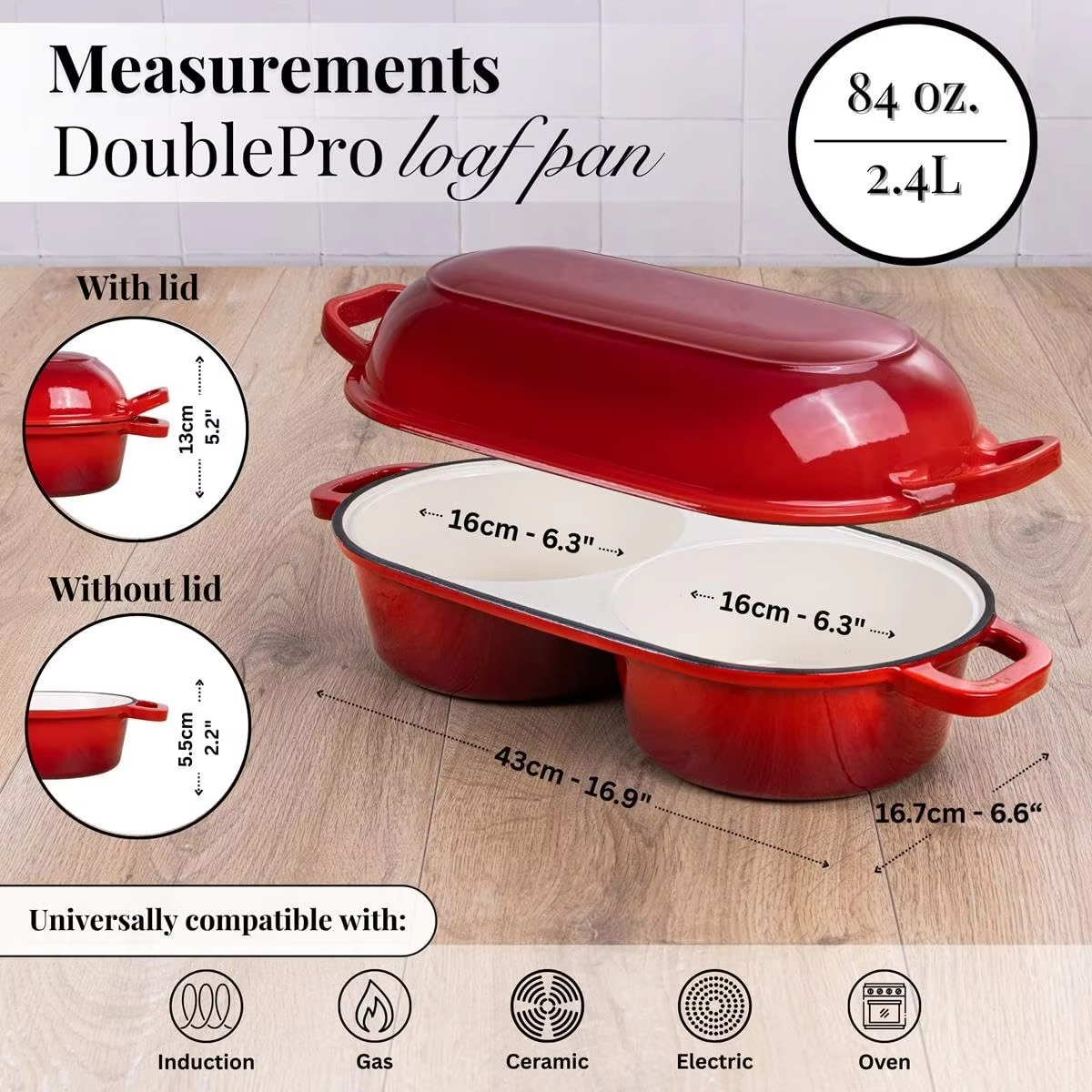 Enameled Cast Iron Bread Oven – 16.5cm Double Round Dutch Oven with Non-Stick Surface for Sourdough, Artisan Loaves and Home Baking