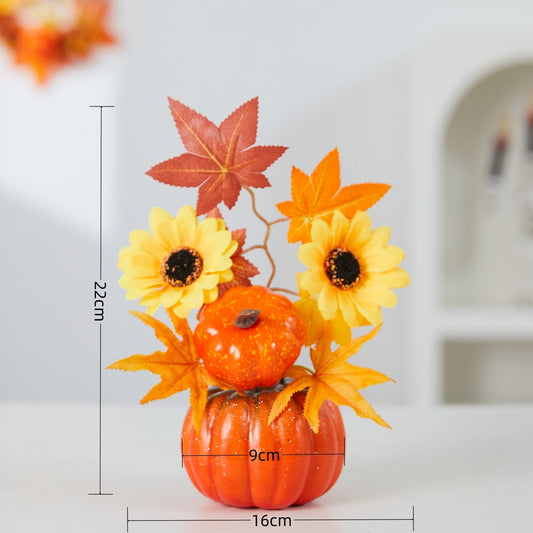 Autumn Pumpkin Maple Leaf Decor - Harvest Festival Table Ornament for Seasonal Home Decoration and Thanksgiving Styling