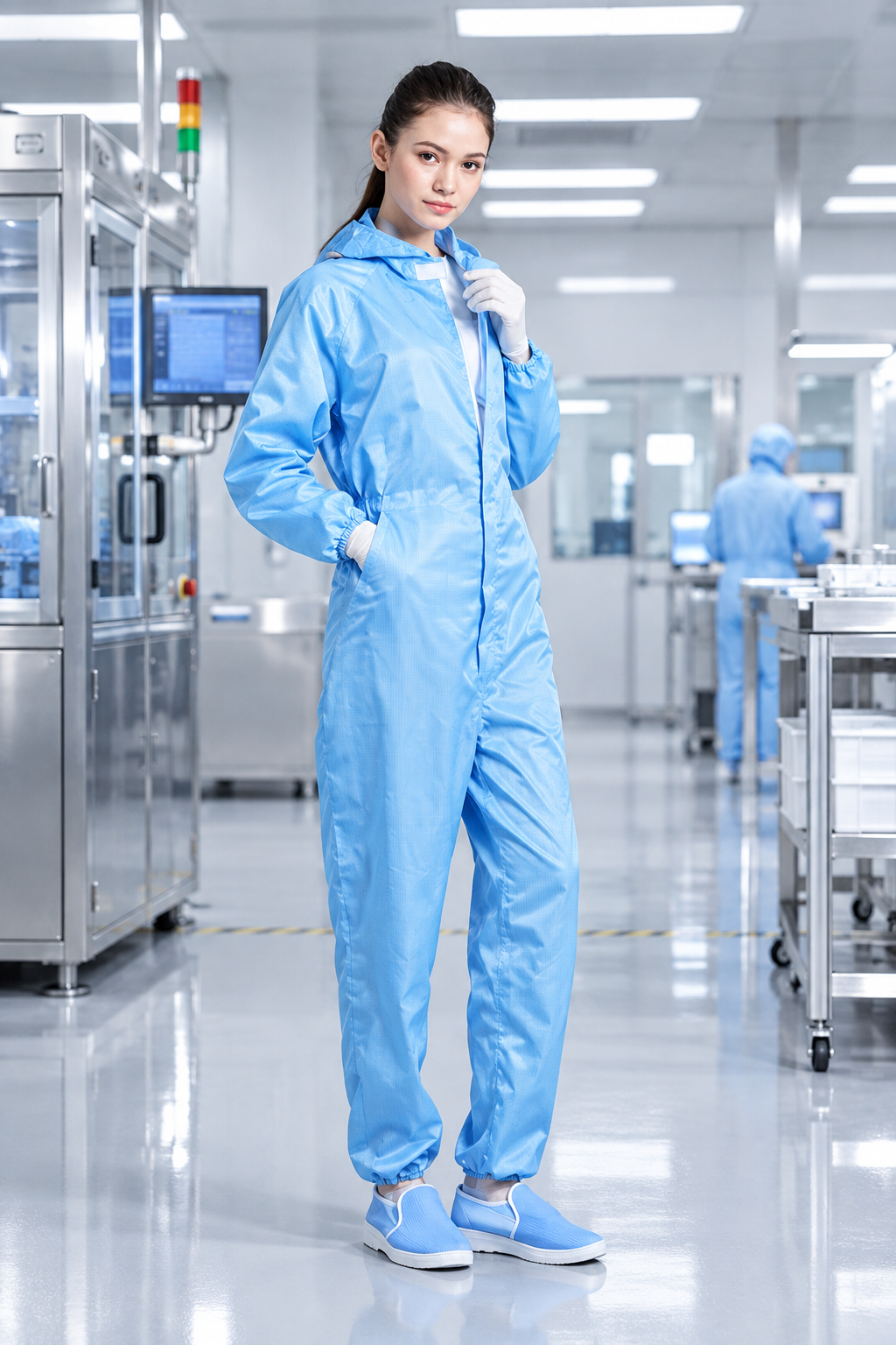 Unisex Hooded Cleanroom Coveralls – Dust-Proof Anti-Static One-Piece Work Uniform for Clean Environments, Protective Tasks and Professional Workplace Wear