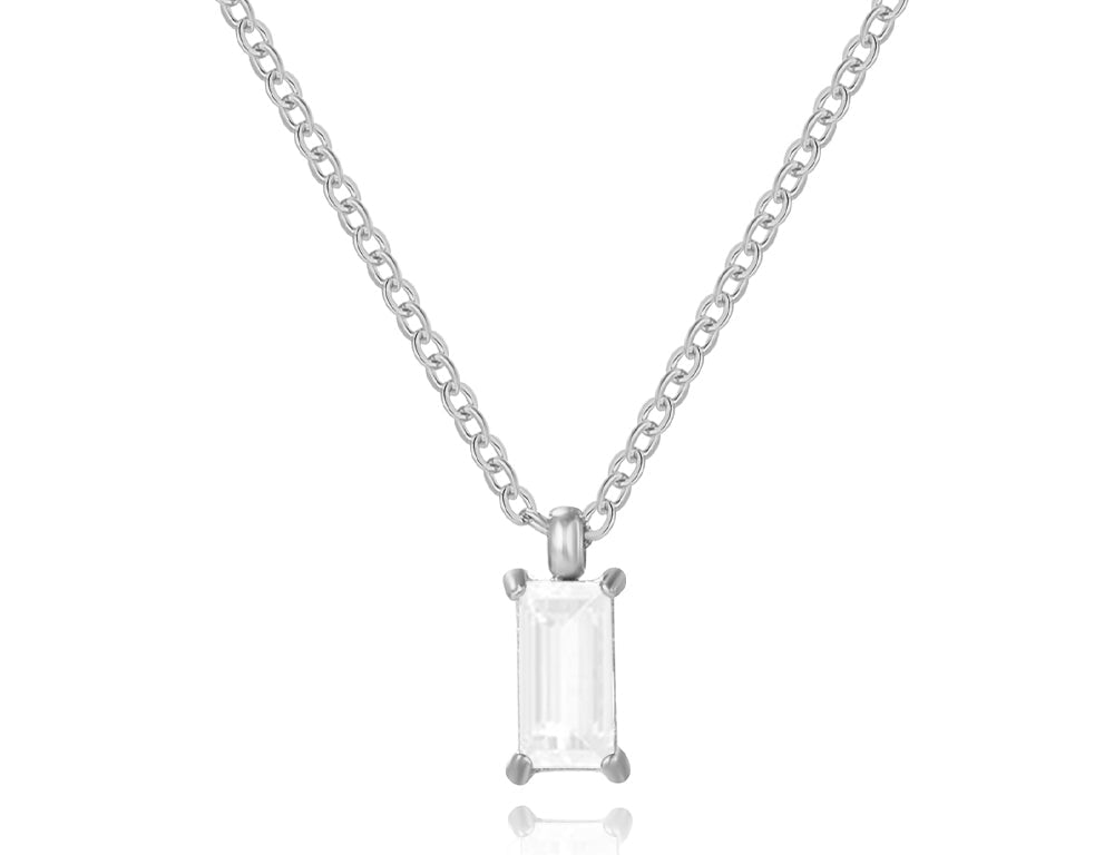 Rectangular Zirconia Pendant Necklace – Gold-Plated Stainless Steel Fine Jewelry for Women with Elegant Short Chain Design, Wholesale Fashion and Gifts