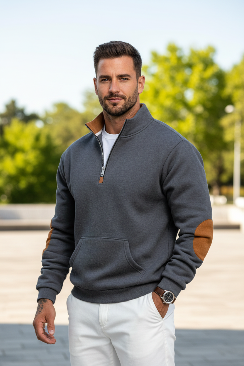 Men's Fleece Lined Sweatshirt – Thick Stand Collar Zip Up Pullover for Autumn Winter Casual Streetwear, Outdoor Comfort and Warmth