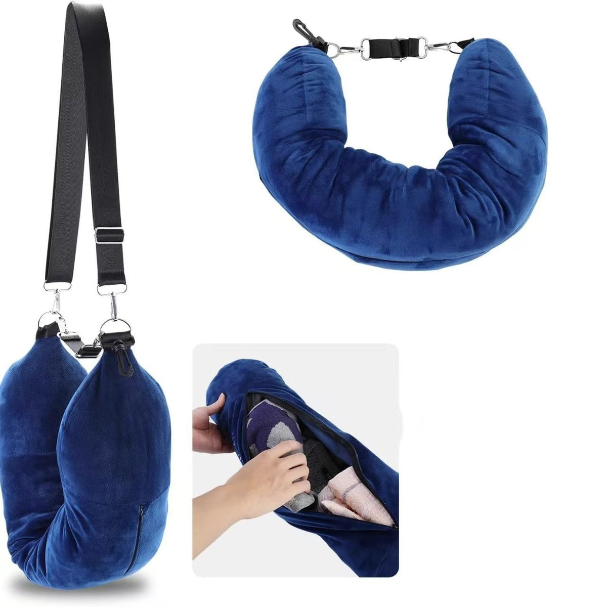 Stuffable Travel Neck Pillow – Velvet Airplane & Car Neck Pillow You Fill With Your Clothes