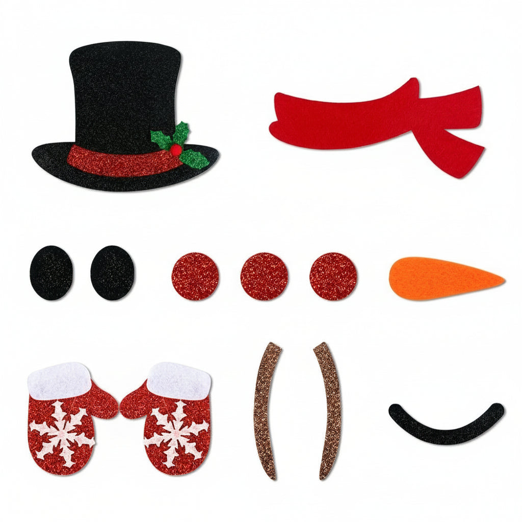 Christmas Door & Window Stickers – Felt Cloth Cartoon Snowman, Santa, and Elk Wall Decals for Winter, Christmas, and New Year Decorations