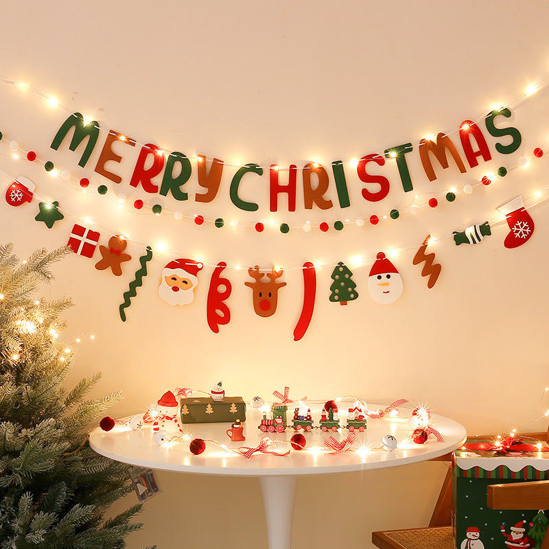 LED Christmas DIY Hanging Banner Lights – Handmade String Flag with Holiday Pendants for Home Backgrounds, Parties & Merry Xmas Décor