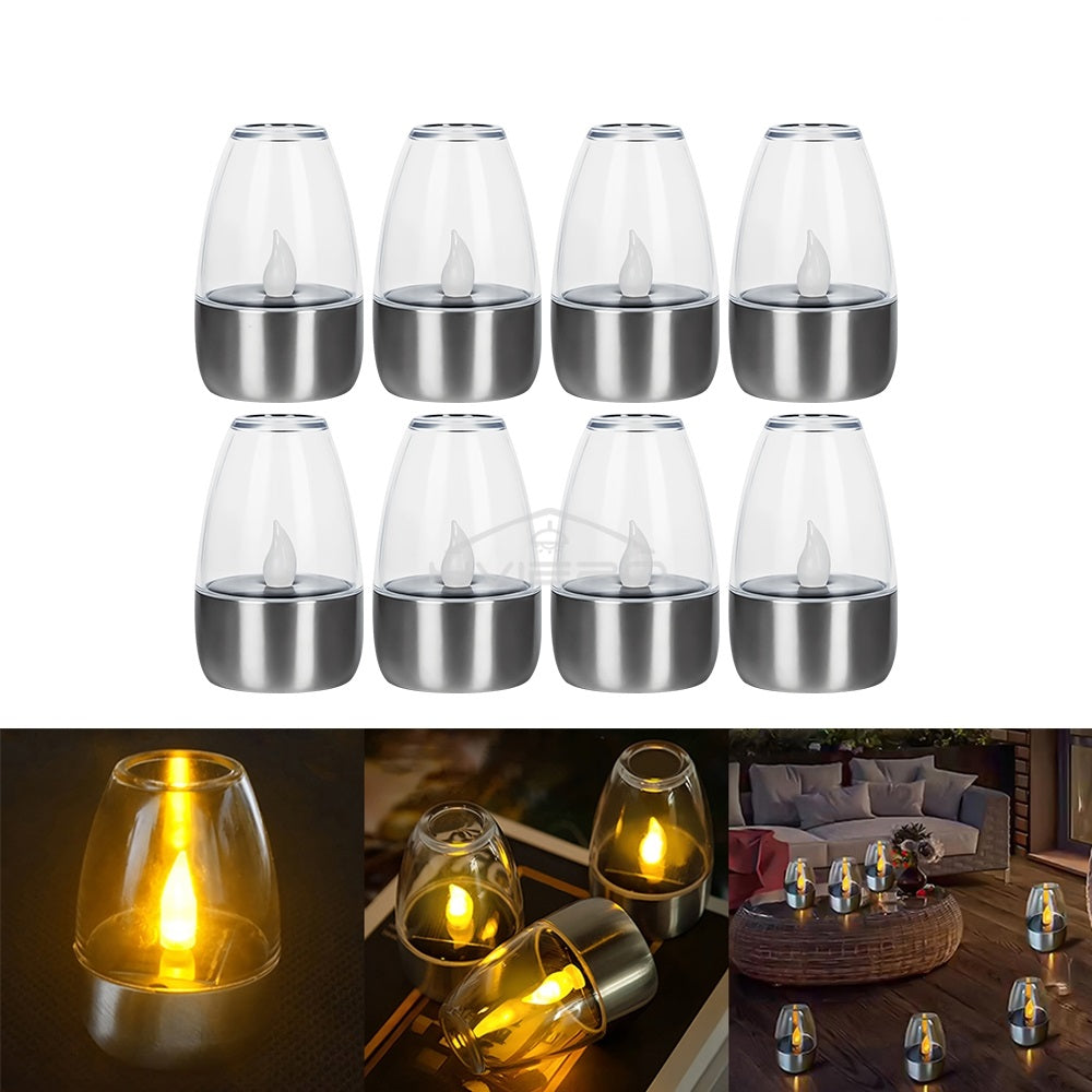 Solar LED Stainless Steel Candle Light – Outdoor Courtyard Decorative Night Lamp for Garden Atmosphere Lighting