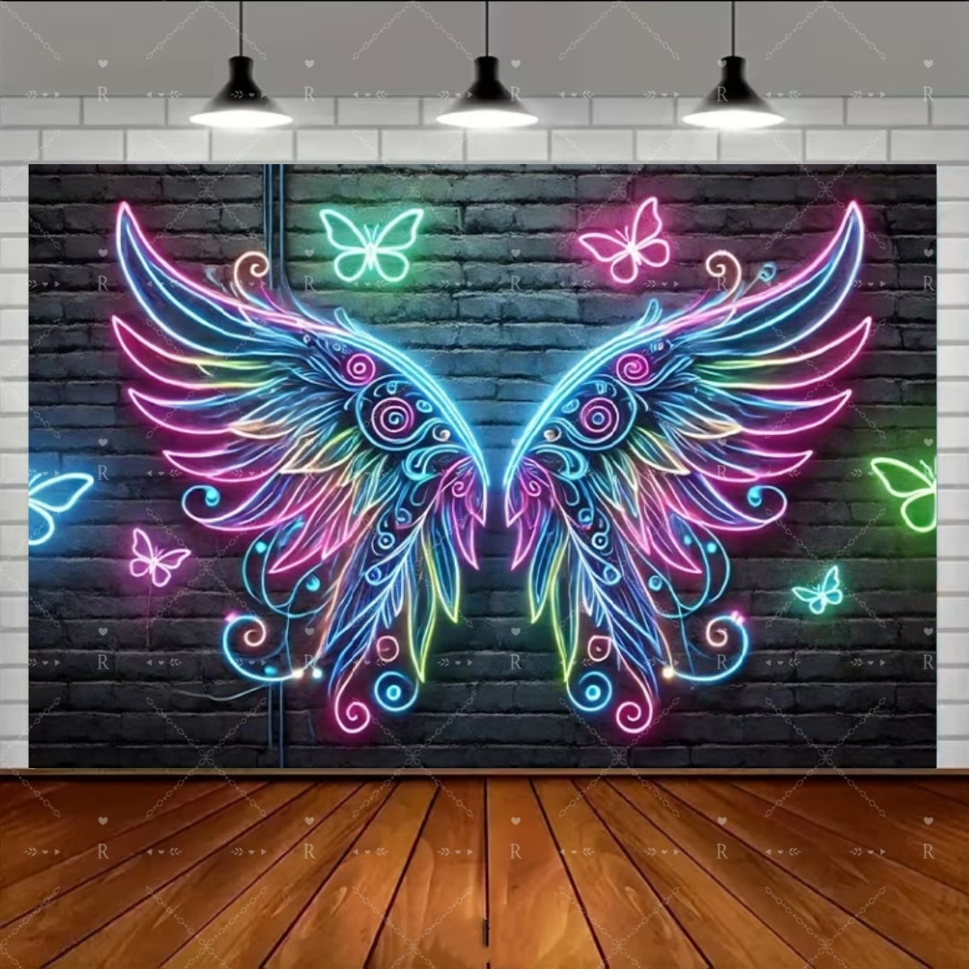 Neon Angel Wings Tapestry – 3D UV-Reactive Luminous Wall Decor for Gaming Rooms, Bedrooms and Living Spaces with Striking Glow Effects