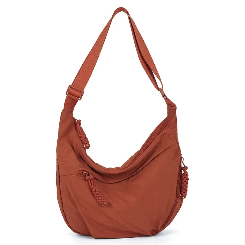 Trendy Soft Cloth Women’s Shoulder Bag – Solid Color Casual Hobo Handbag with Large Capacity, Lightweight Crossbody Style for Students, Daily Use & Travel