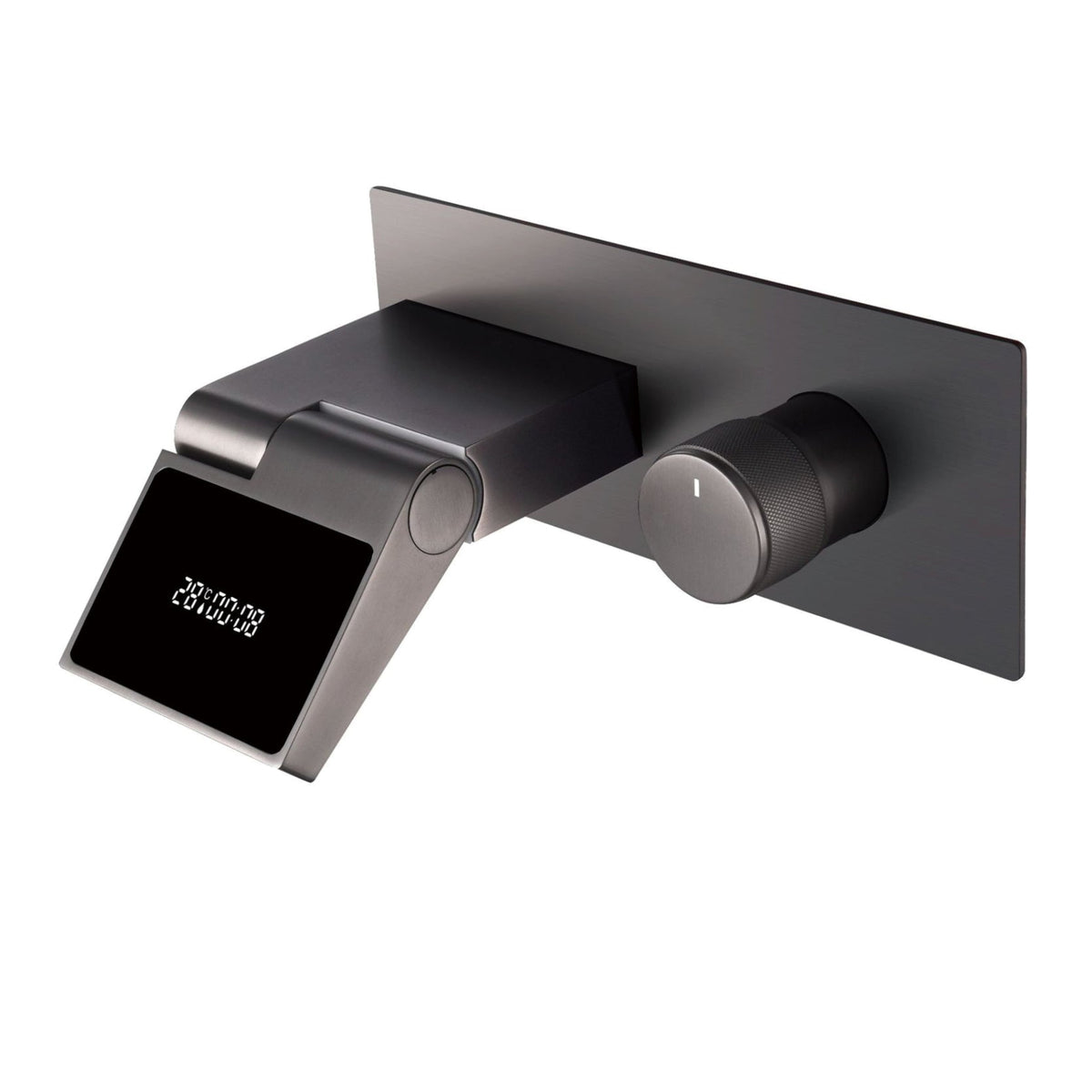 Luxury Gunmetal Brass Bathroom Faucet – Wall-Mounted Hot and Cold Mixer Tap with LED Digital Display and Elegant Single-Handle Design