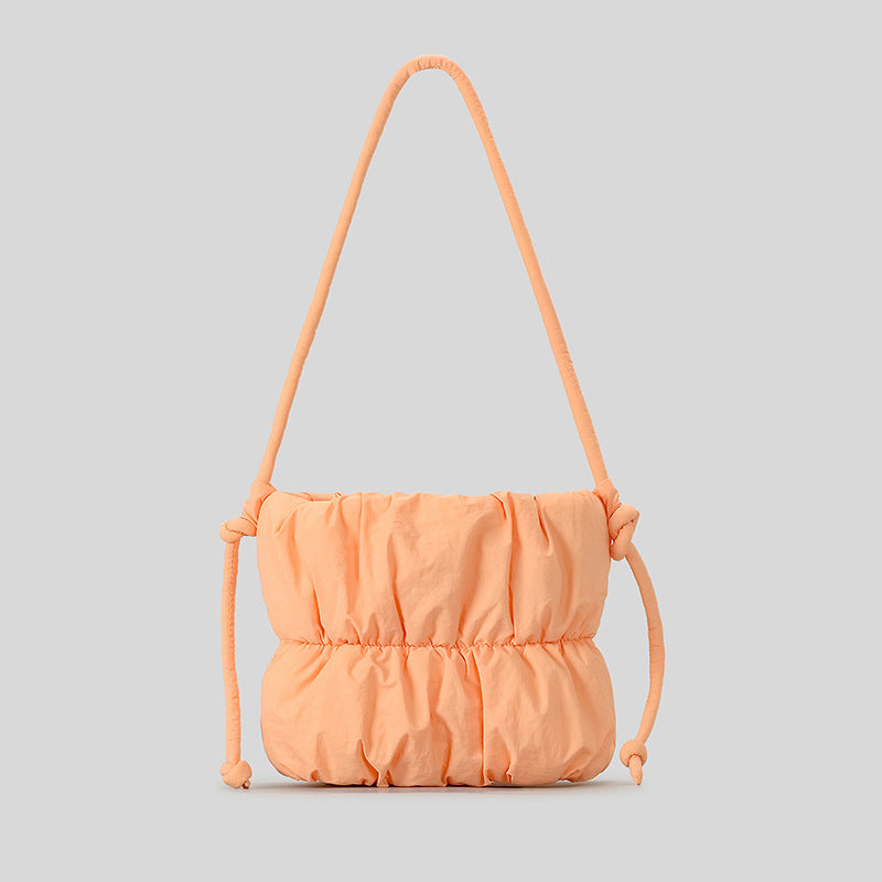 Fashion Ruched Puffer Bucket Bag – Designer Padded Women’s Shoulder Bag, Casual Nylon Crossbody Purse for Daily Wear & Cute Phone Storage
