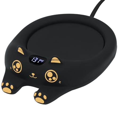 Cat Mug & Coffee Warmer Set – Auto Shut-Off Desktop Beverage Heater with Cute Mug Gift for Cat Lovers & Coffee Fans