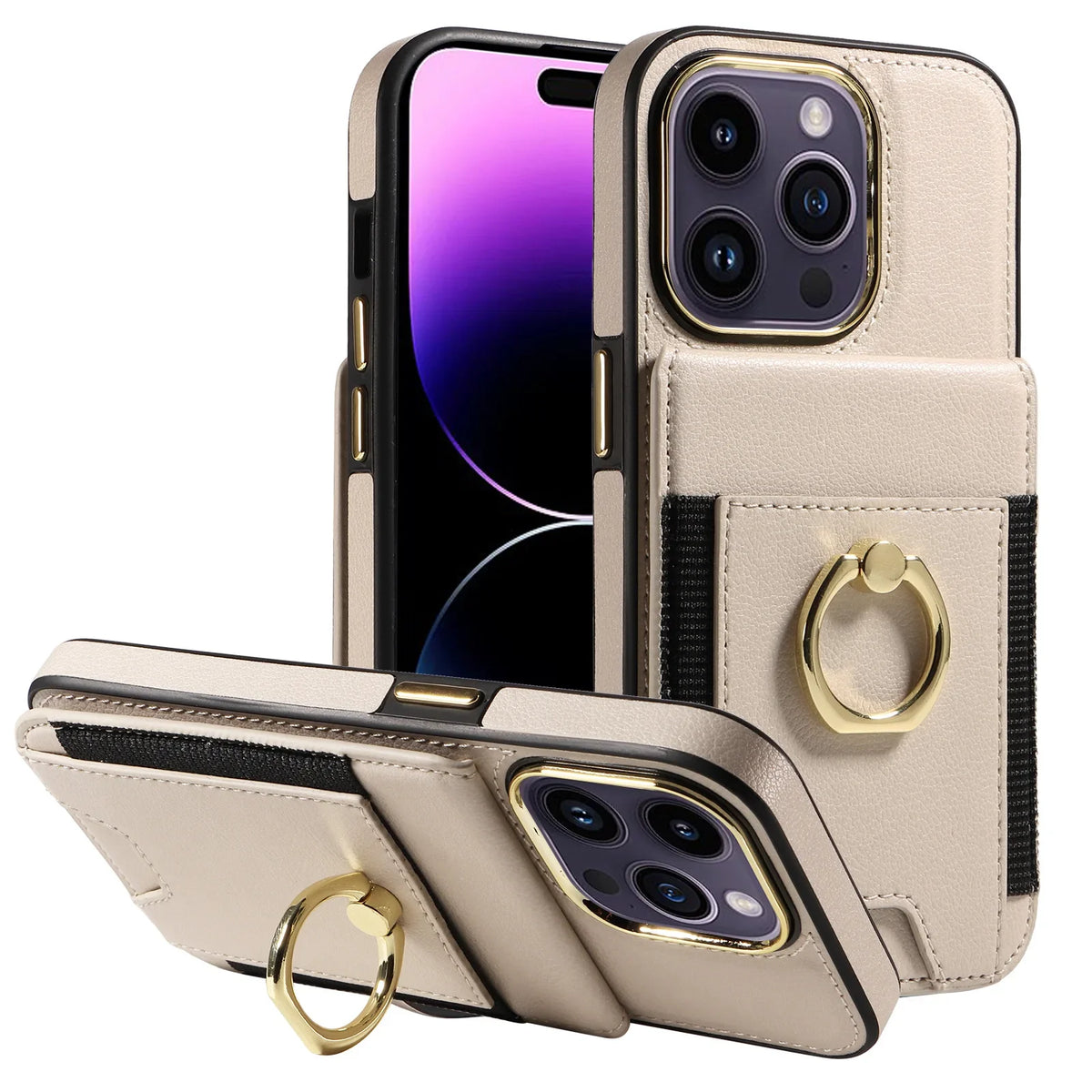 iPhone 15 Plus Wallet Case – RFID Protection, Card Holder, 360° Kickstand, and Shockproof Premium Black Design