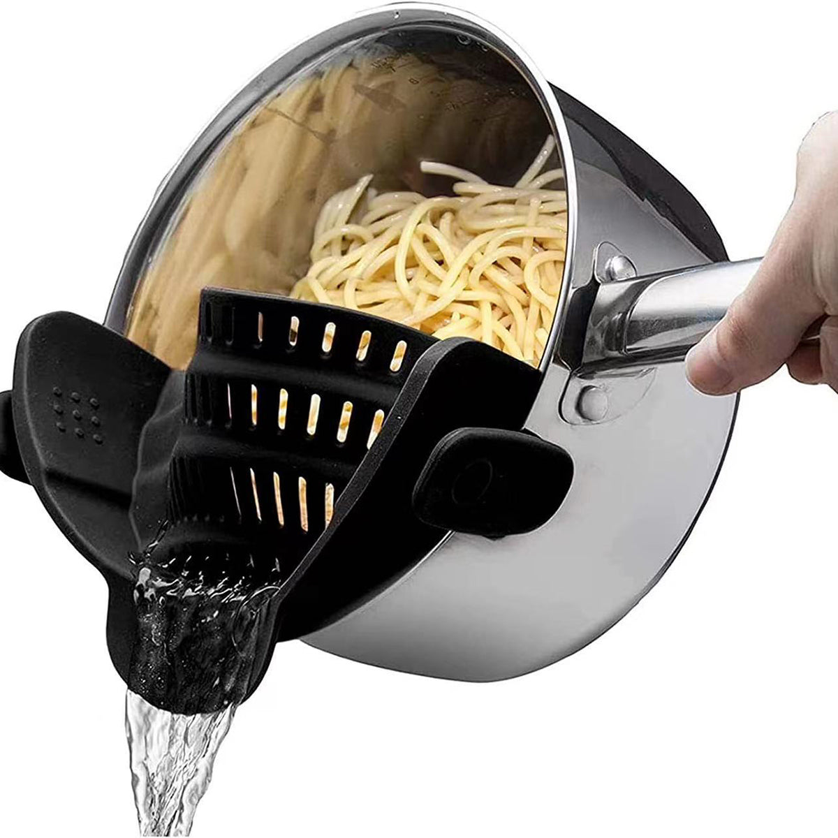 Silicone Kitchen Strainer Clip Set – Pan Drain Rack with Bowl Funnel for Rice, Pasta, Vegetable Washing, Excess Liquid Control