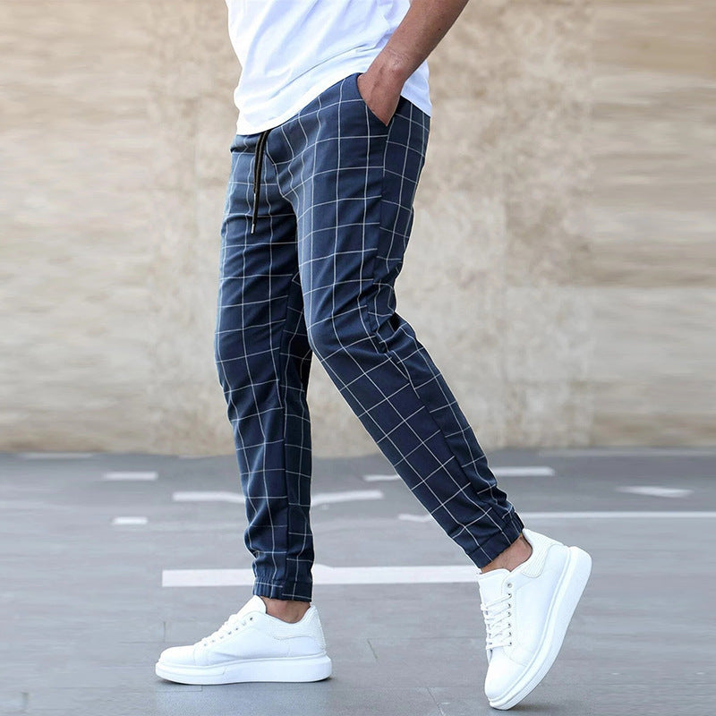 Men’s Slim Fit Plaid Stripe Sweatpants – Mid Waist Trousers for Stylish Summer Workwear and Comfortable Daily Street Fashion