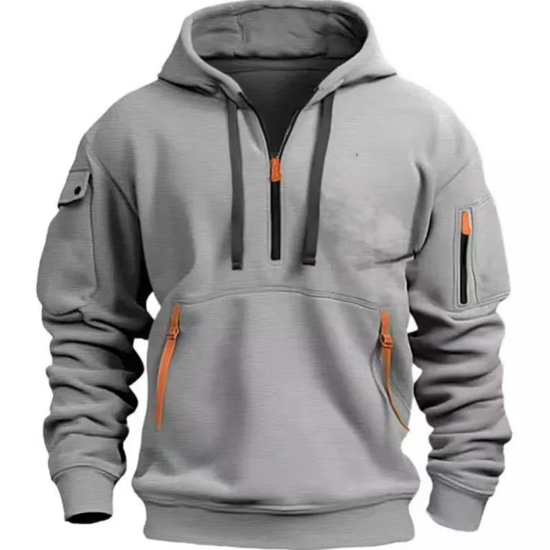 Men’s Half-Zip Hoodie – Multi-Pocket Pullover Sweatshirt for Sports, Travel & Casual Everyday Comfort