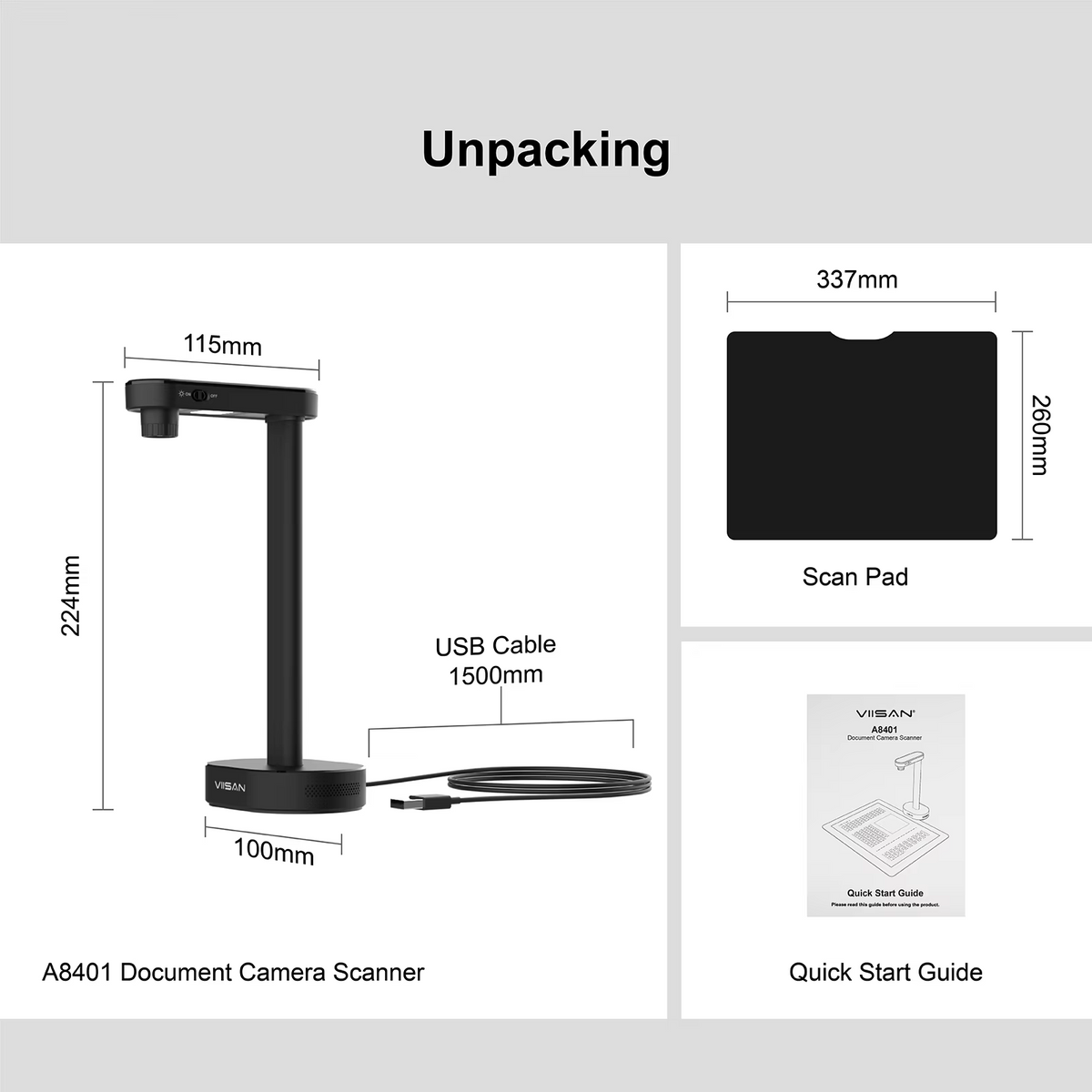 Portable Document Scanner – 16MP A4 USB Document Camera with Auto Deskewing for Books, Documents and Receipts, Compatible with Windows and macOS
