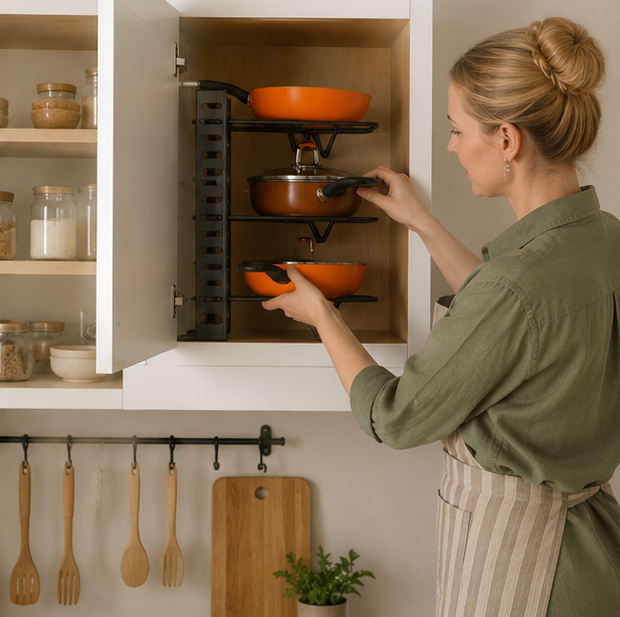 Space Saving Pot Rack Organizer - 8-Tier Metal Kitchen Storage Holder for Pots Pans Lids, Durable Home Organization Solution