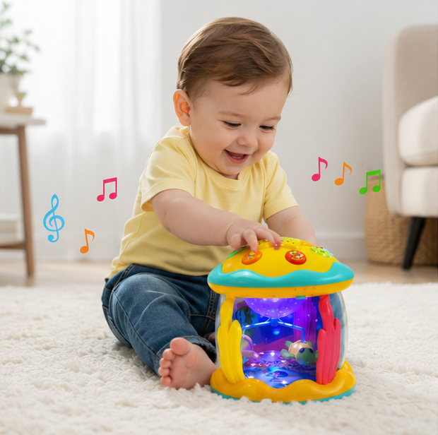 Tummy Time Toy - 4-in-1 Musical Sea Animal Projector for Crawling Practice, Sensory Development and Infant Learning