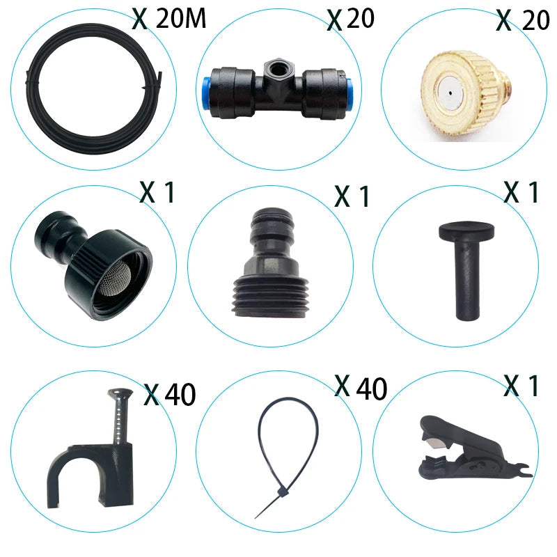 DIY Greenhouse Misting System - Outdoor Cooling Spray Kit with Brass Nozzles for Garden, Humidification & Disinfection