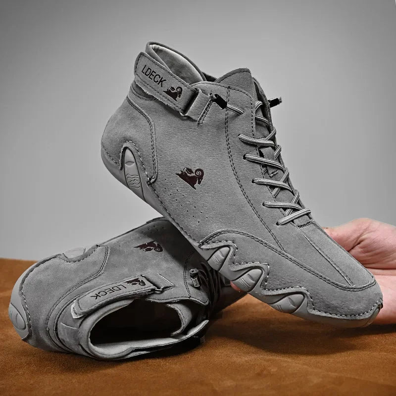 Men’s Casual Luxury Suede Leather Walking Boots – High-Top Roman-Style Sneakers for Motorcycle, Outdoor Fashion & Durable Comfort