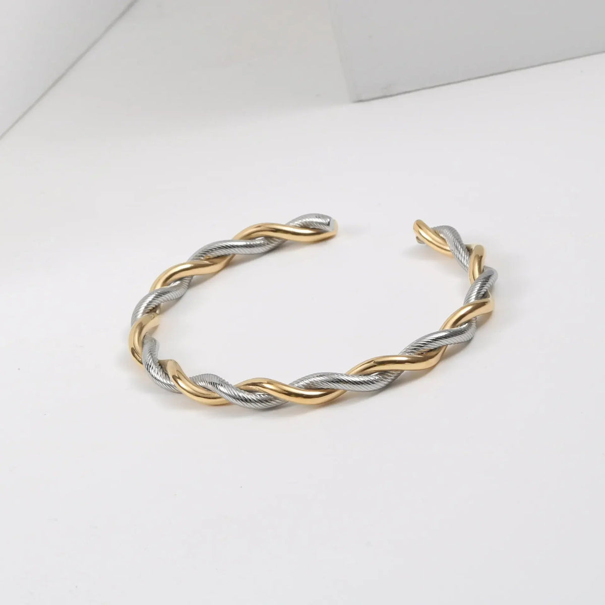 Charm Twist Cuff Bracelet - Slim Gold Opening Bangle in 316L Stainless Steel Charm
