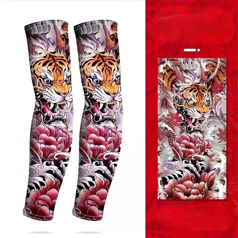 Summer Tattoo Arm Sleeves - 2pcs. Seamless Ice Silk UV Protection Sleeves for Golf, Driving, Outdoor Sports & Style