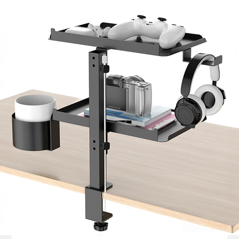 Multifunctional Desk Storage Rack – Adjustable 3-Tier Stand for Desk Organization with Cup Holder and Workspace Expansion