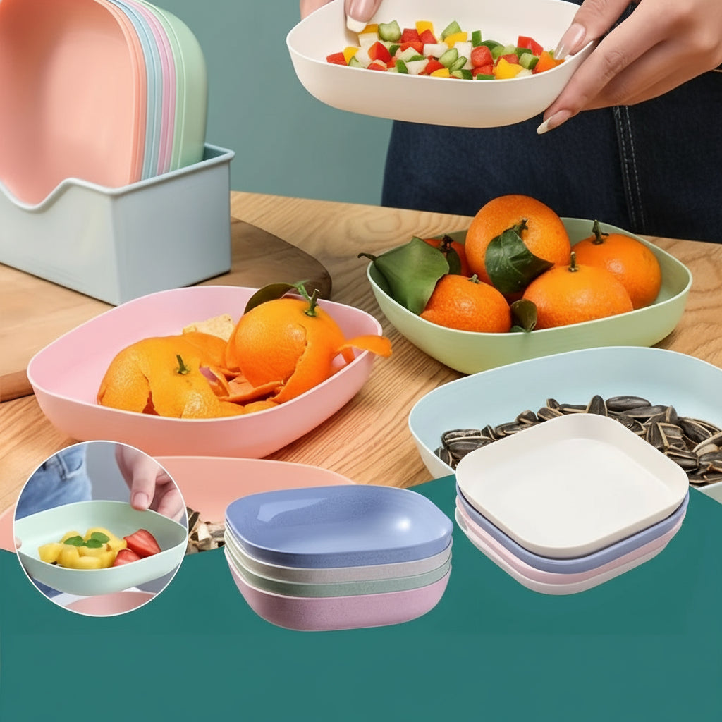 Square Dinner Plate Set with Holder – Ten Pieces Durable Plastic Dishes for Snacks, Breakfast & Everyday Dining