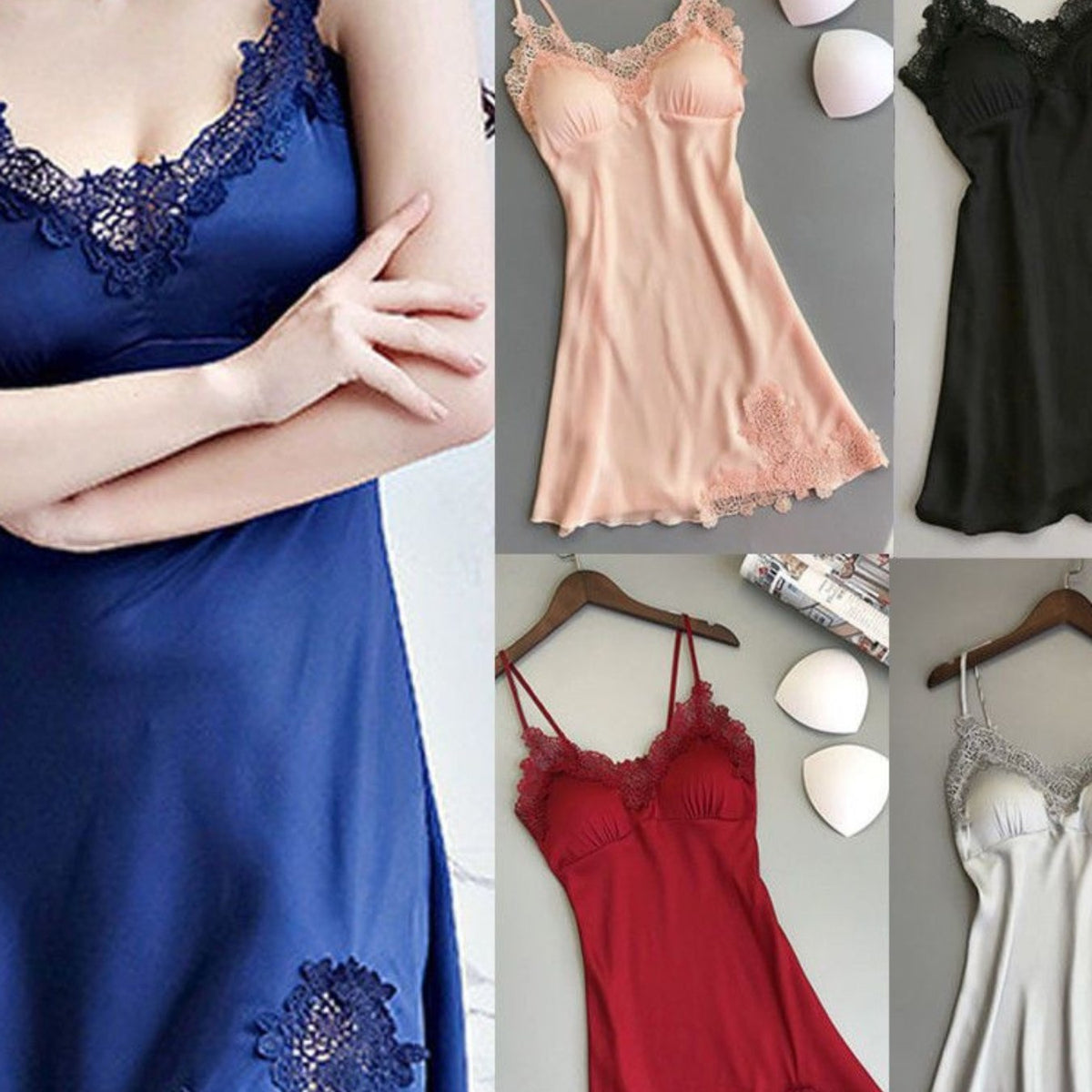 Women’s Satin Babydoll Sleep Dress – Sexy Lace V-Neck Mini Nightgown for Elegant and Flirty Sleepwear Style